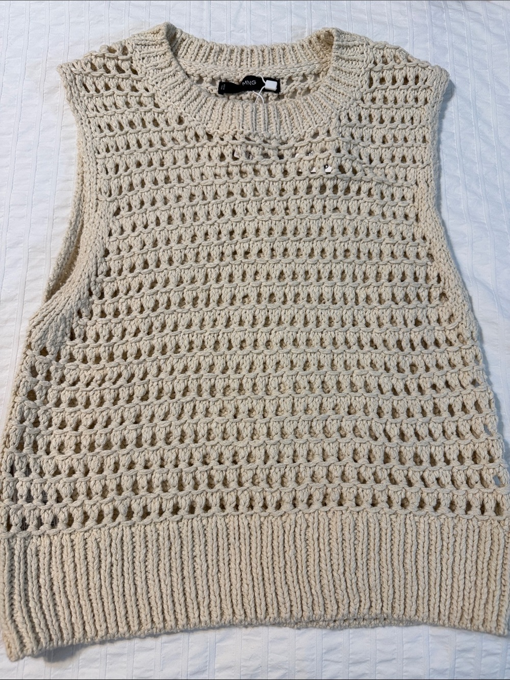 MANGO Open-Knit Cream Sleeveless Sweater Vest 100% cotton